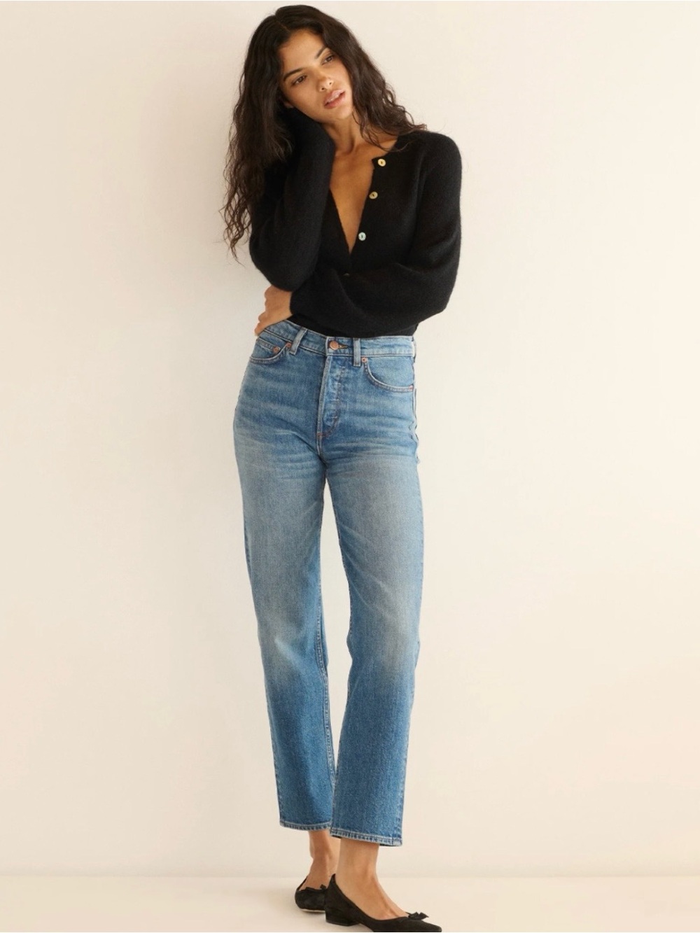 Doen Mid-Rise Straight-Leg Blue Jeans